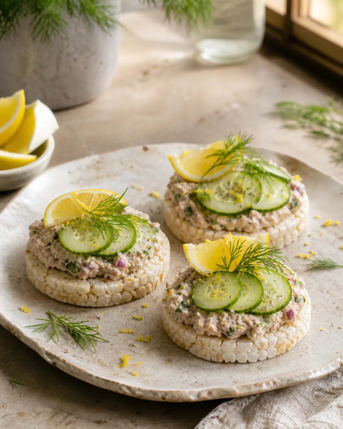 Bright Lemon Dill Tuna Rice Cakes