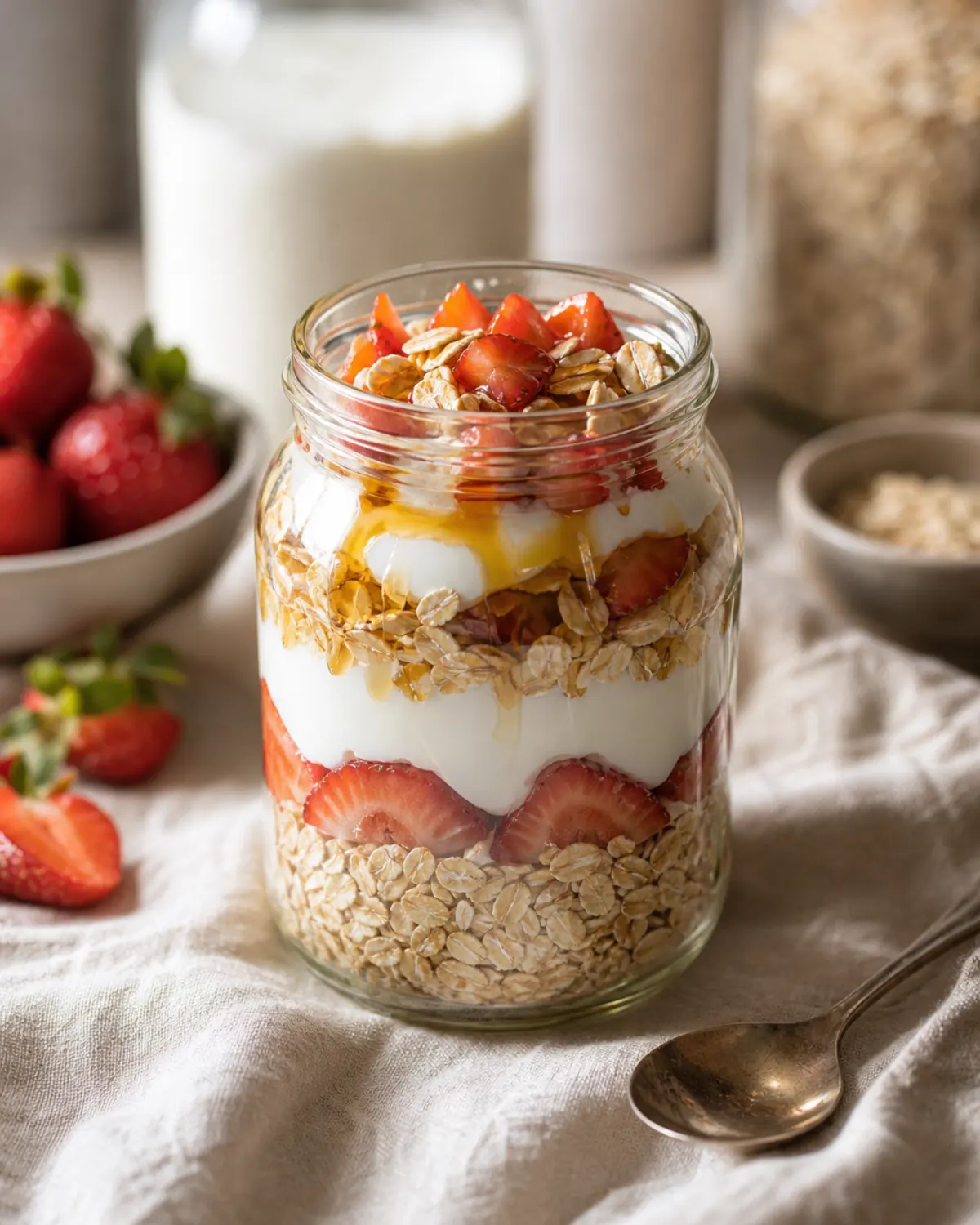 Creamy Lactose-Free Strawberry Oat Jar