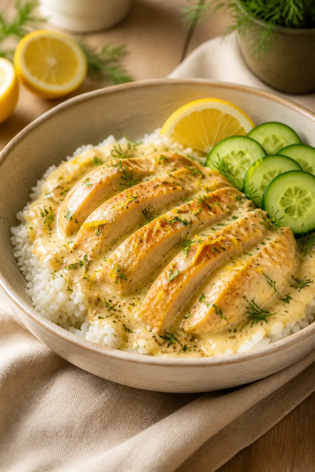 Cozy Creamy Lemon Chicken Rice Bowl