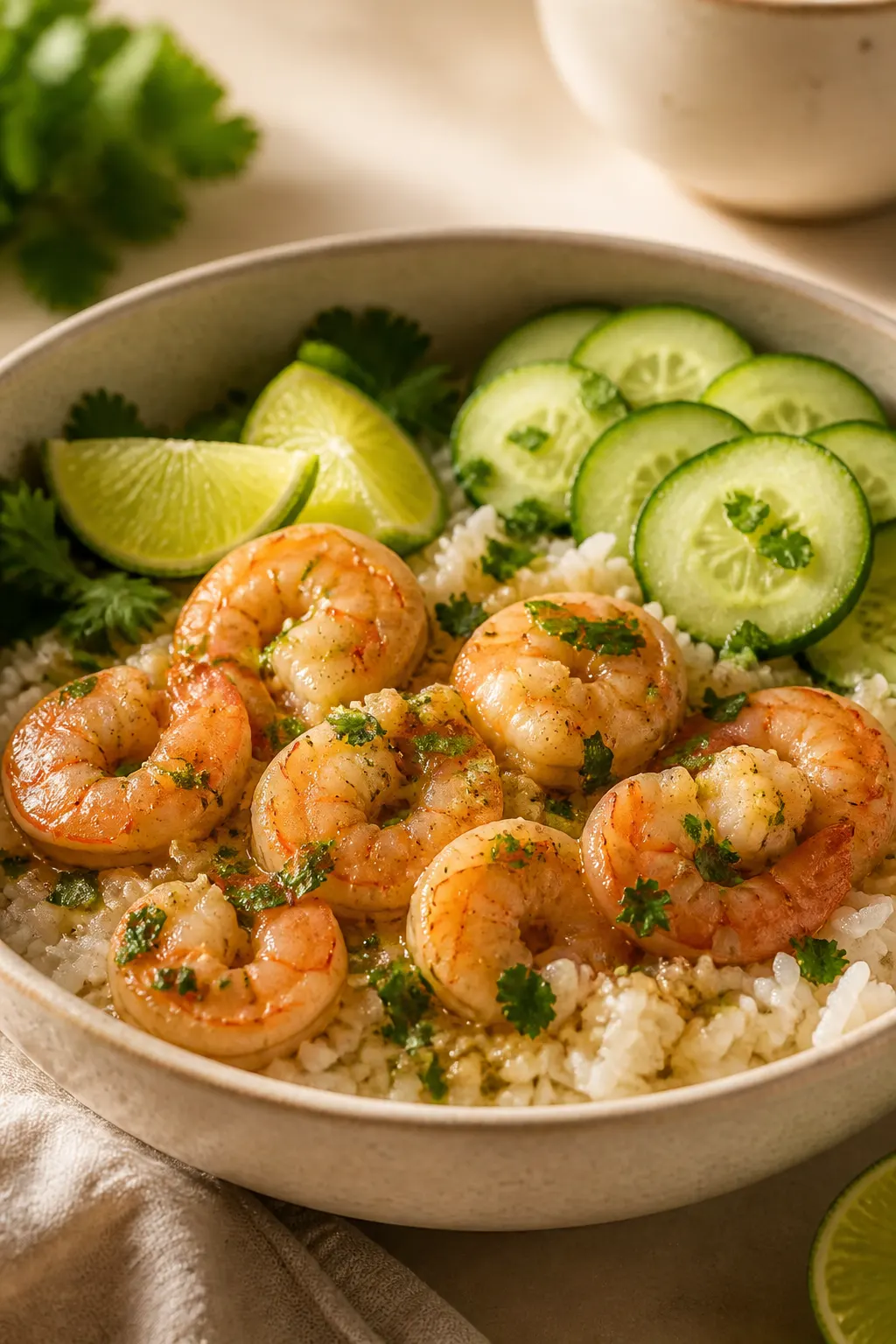 Bright Garlic-Infused Shrimp Rice Bowl