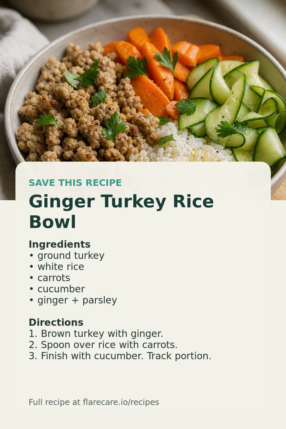 Ginger Turkey Rice Bowl Pinterest recipe card