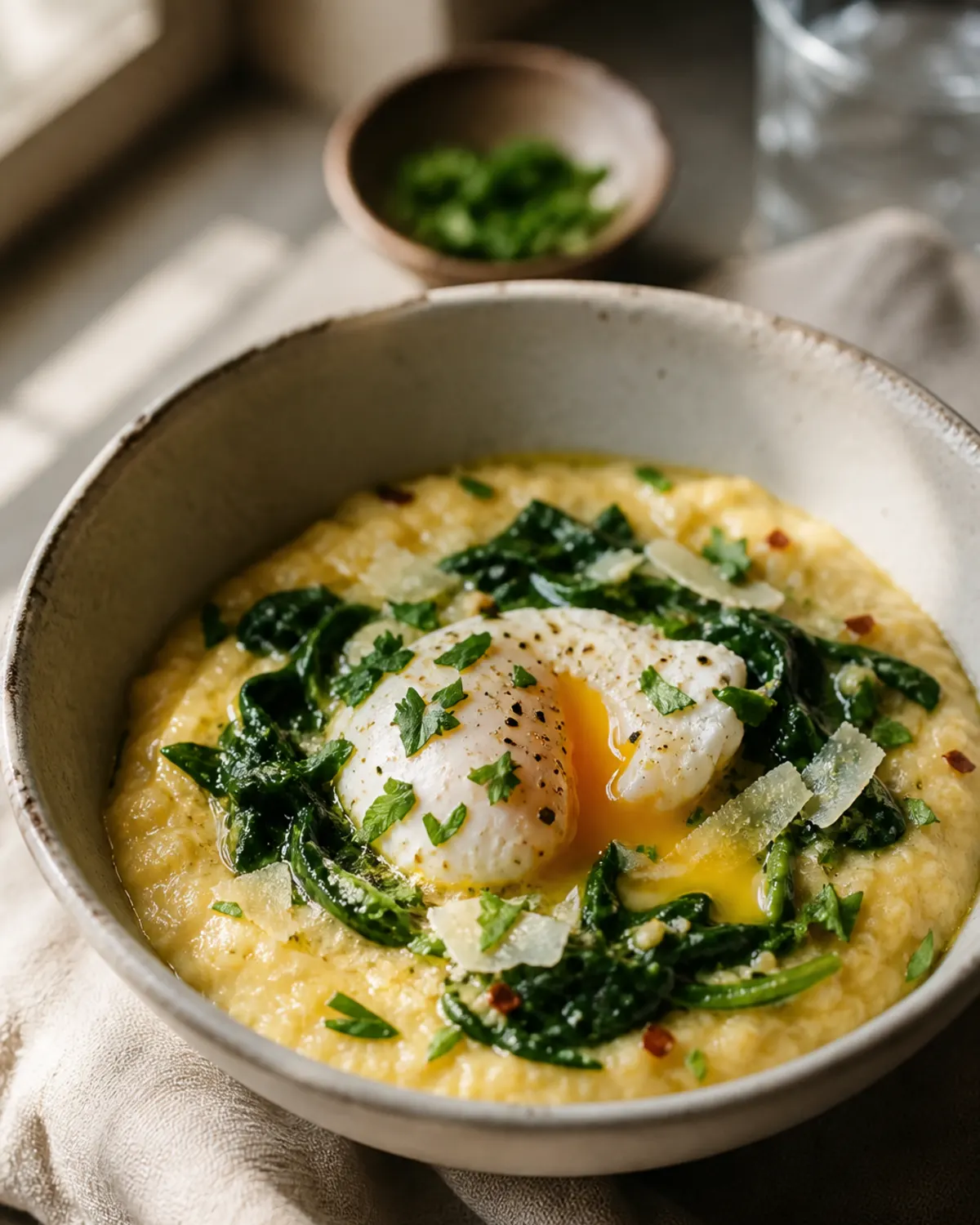 Golden Polenta Egg Breakfast Bowl