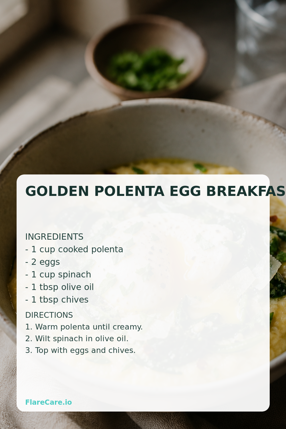 Golden Polenta Egg Breakfast Bowl Pinterest recipe card