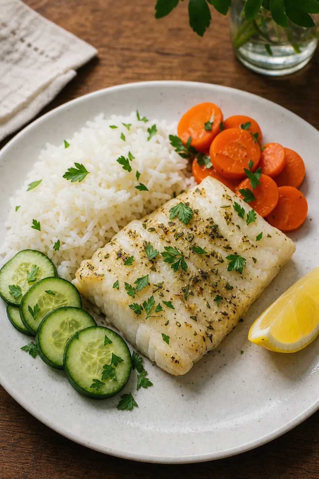 Lemon Herb Cod Rice Plate