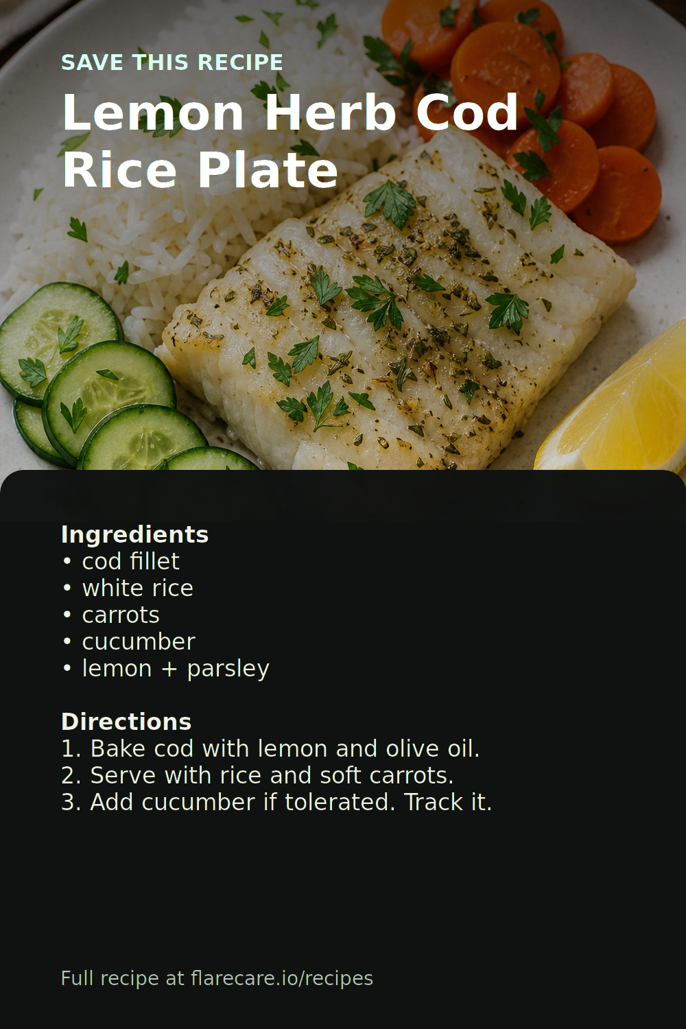 Lemon Herb Cod Rice Plate Pinterest recipe card