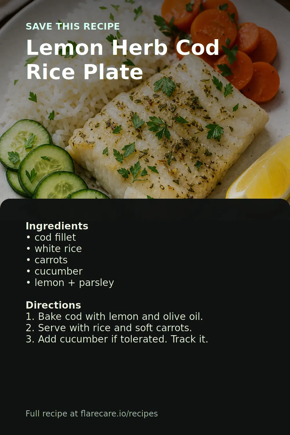 Lemon Herb Cod Rice Plate Pinterest recipe card