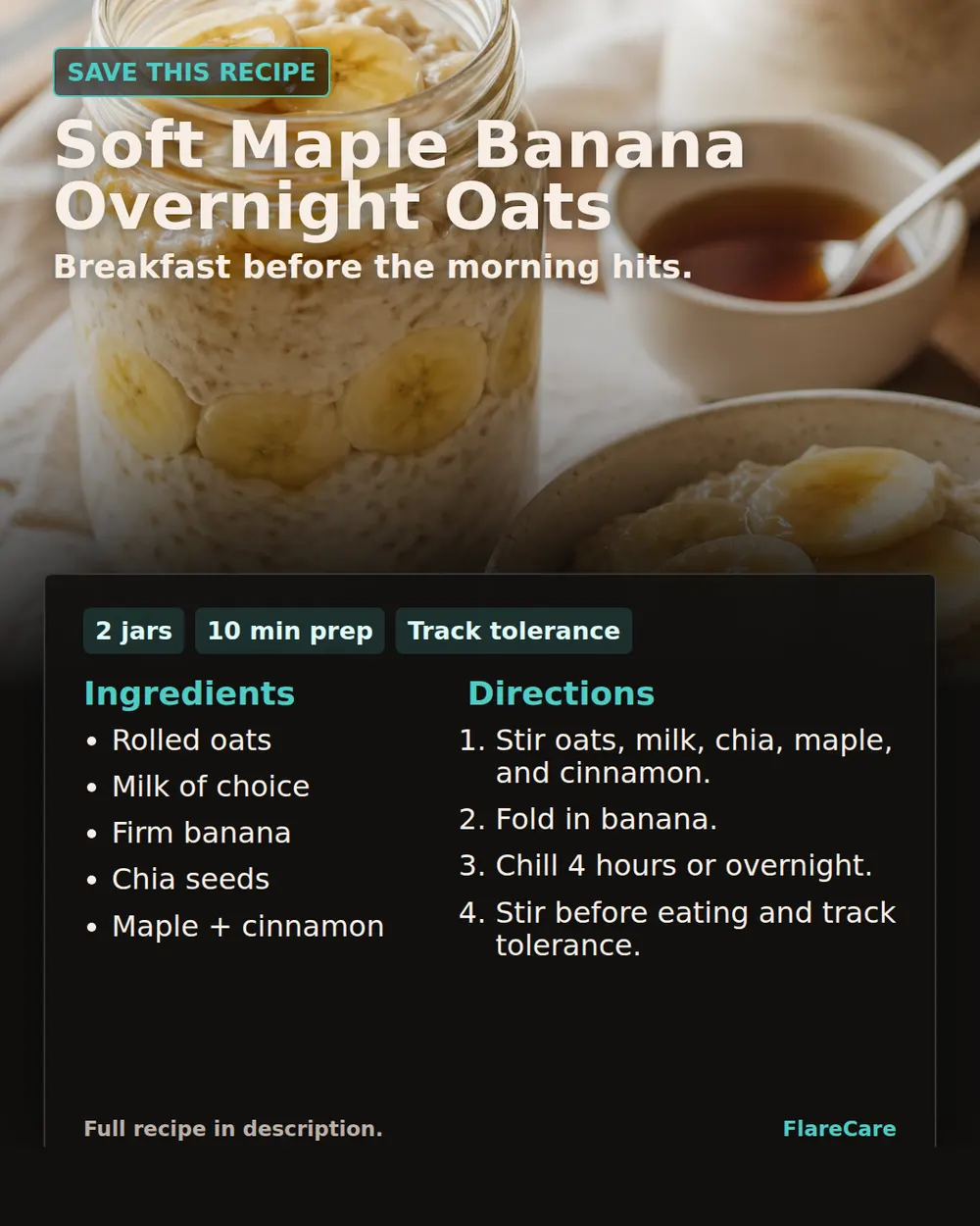 Soft Maple Banana Overnight Oats Pinterest recipe card