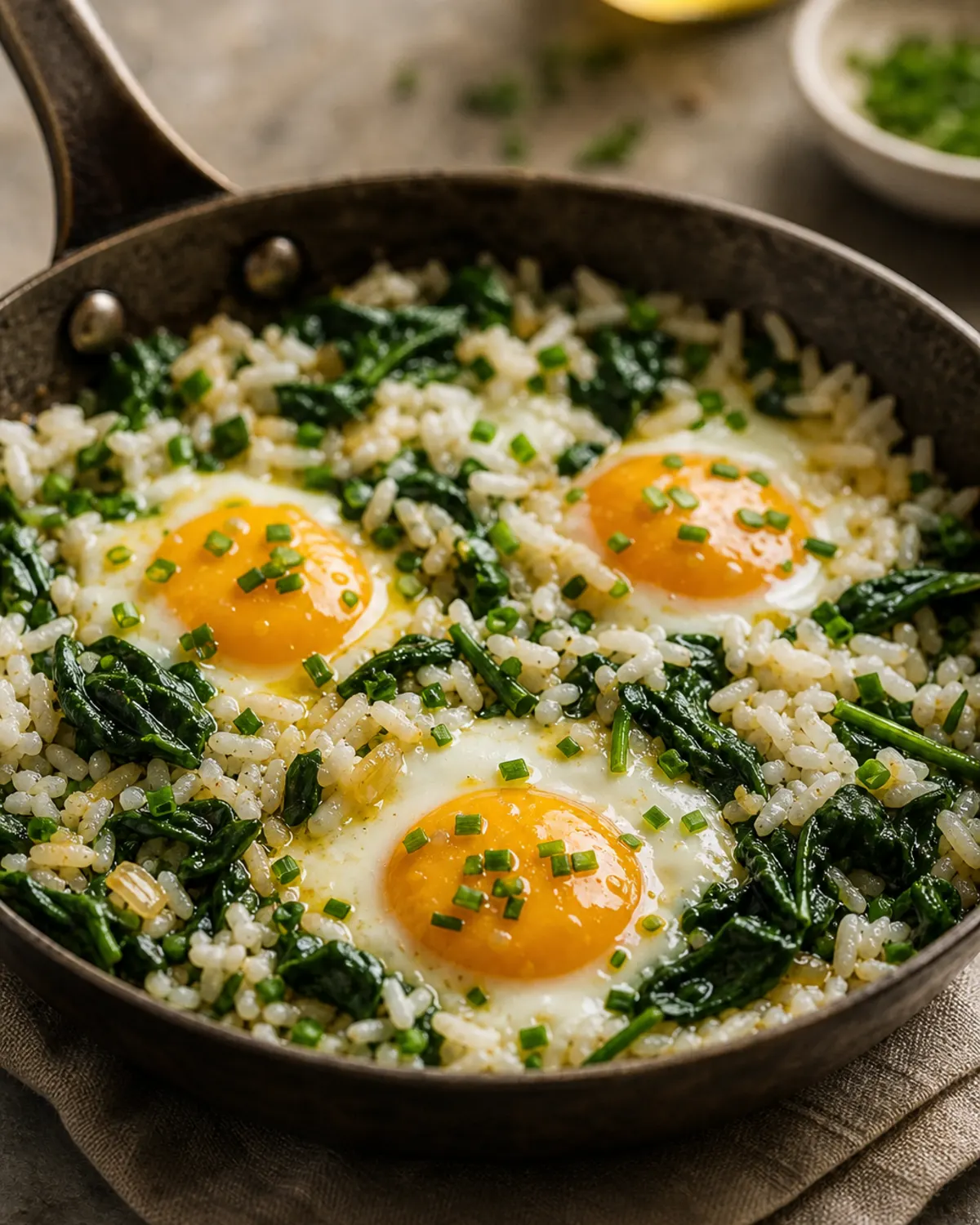 Savory Egg Spinach Rice Skillet