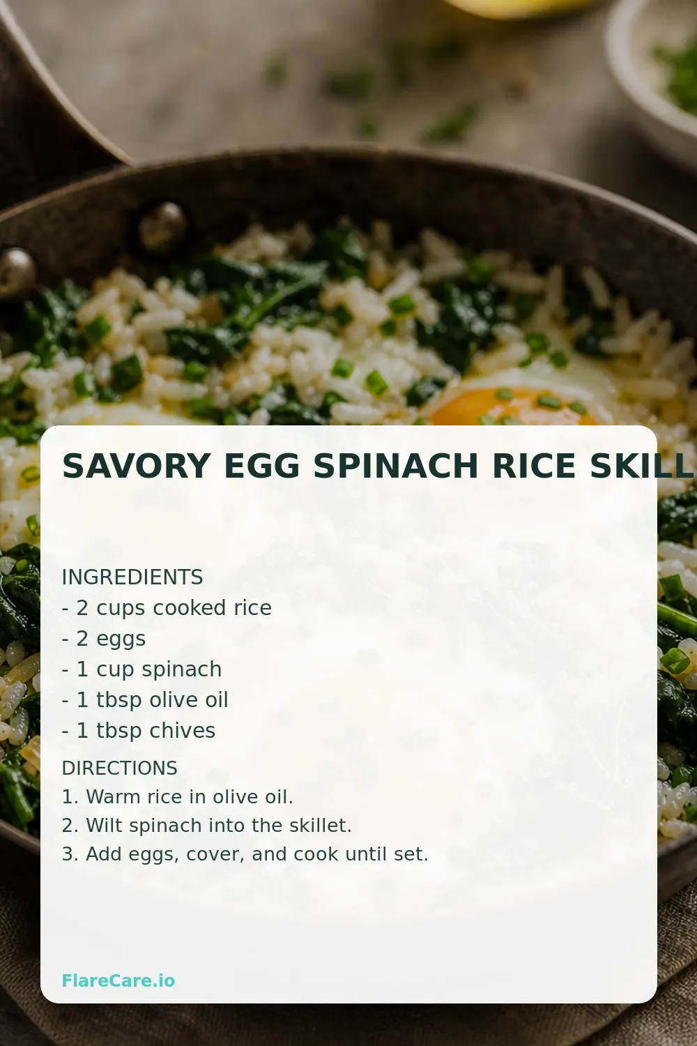 Savory Egg Spinach Rice Skillet Pinterest recipe card