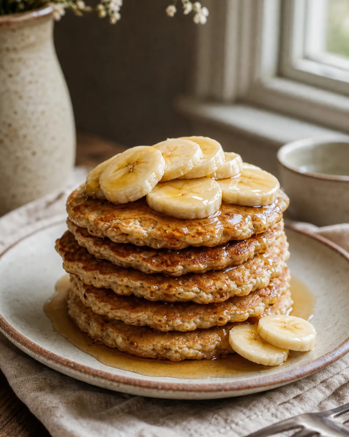 Soft Cinnamon Oat Banana Pancakes